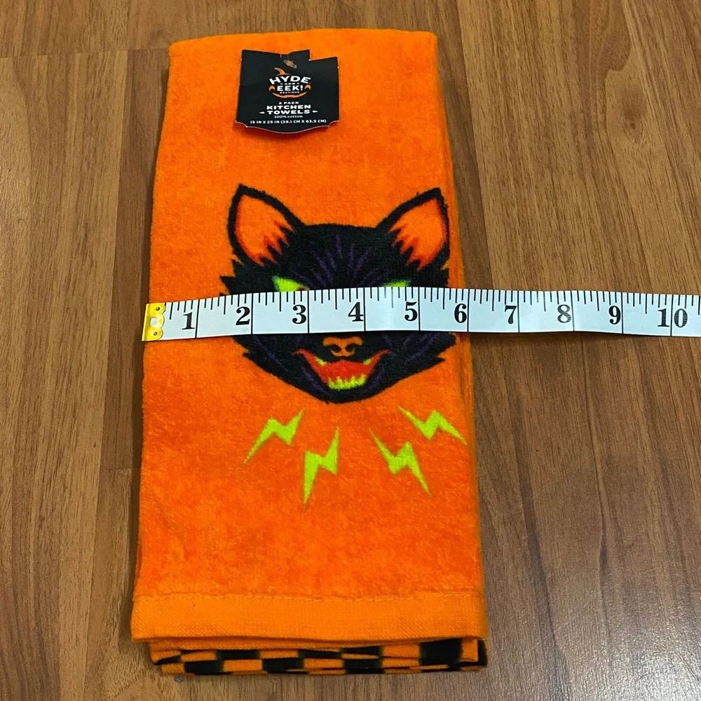 ❤️ Hyde and Eek Halloween Black Cat 2 Pack Kitchen Towel Set NWT
